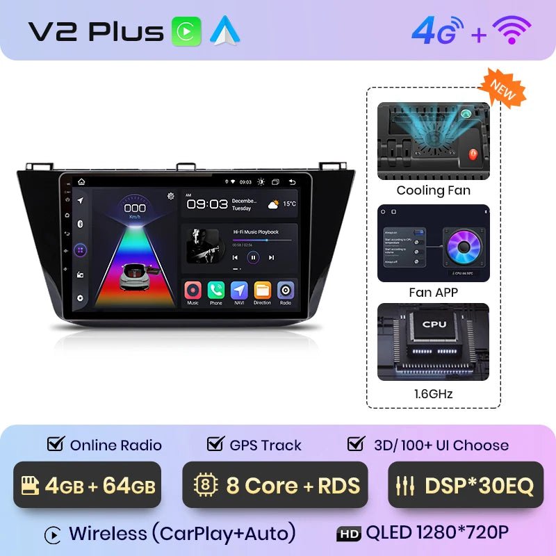 V1Pro Radio Multimedialne Android Auto i CarPlay dla VW Tiguan (2016 - 2020) - 4G GPS 2DIN Autoradio - Multigenus