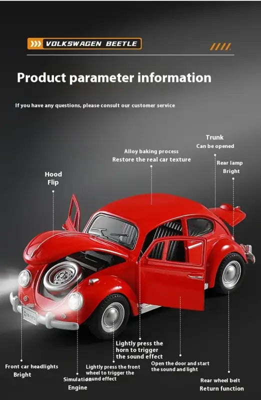 Volkswagen Beetle 1955 1:18 – Metalowy Model z Efektami Dźwiękowymi i Świetlnymi