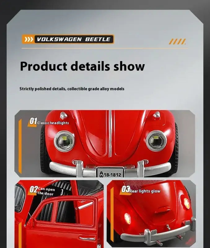 Volkswagen Beetle 1955 1:18 – Metalowy Model z Efektami Dźwiękowymi i Świetlnymi