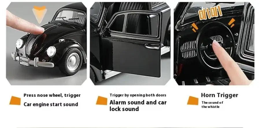 Volkswagen Beetle 1955 1:18 – Metalowy Model z Efektami Dźwiękowymi i Świetlnymi