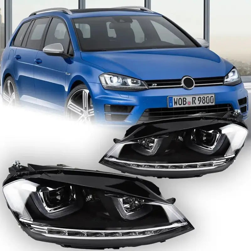 Lampy Przednie VW Golf 7 LED R-LINE Design z DRL, Lampami HID Bi-Xenon i Angel Eye (MK7) - Multigenus