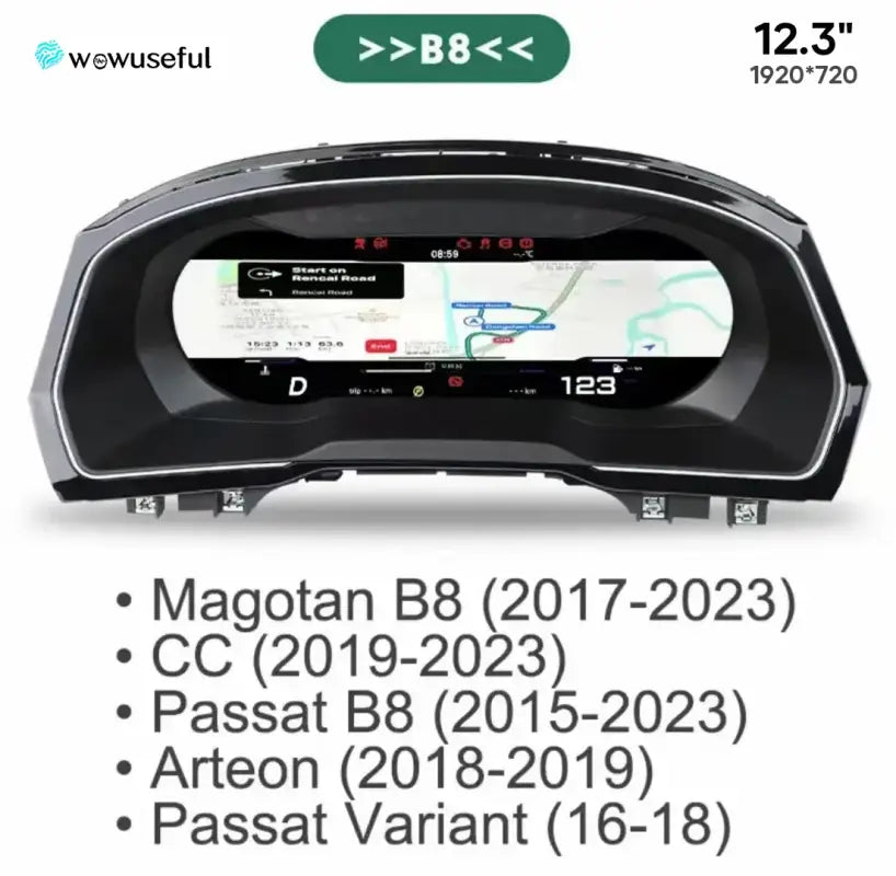 12,3-calowy Cyfrowy Klaster Deski Rozdzielczej do VW Scirocco Jetta Golf 6/7 Passat B8/B7 - Dla Passat B8