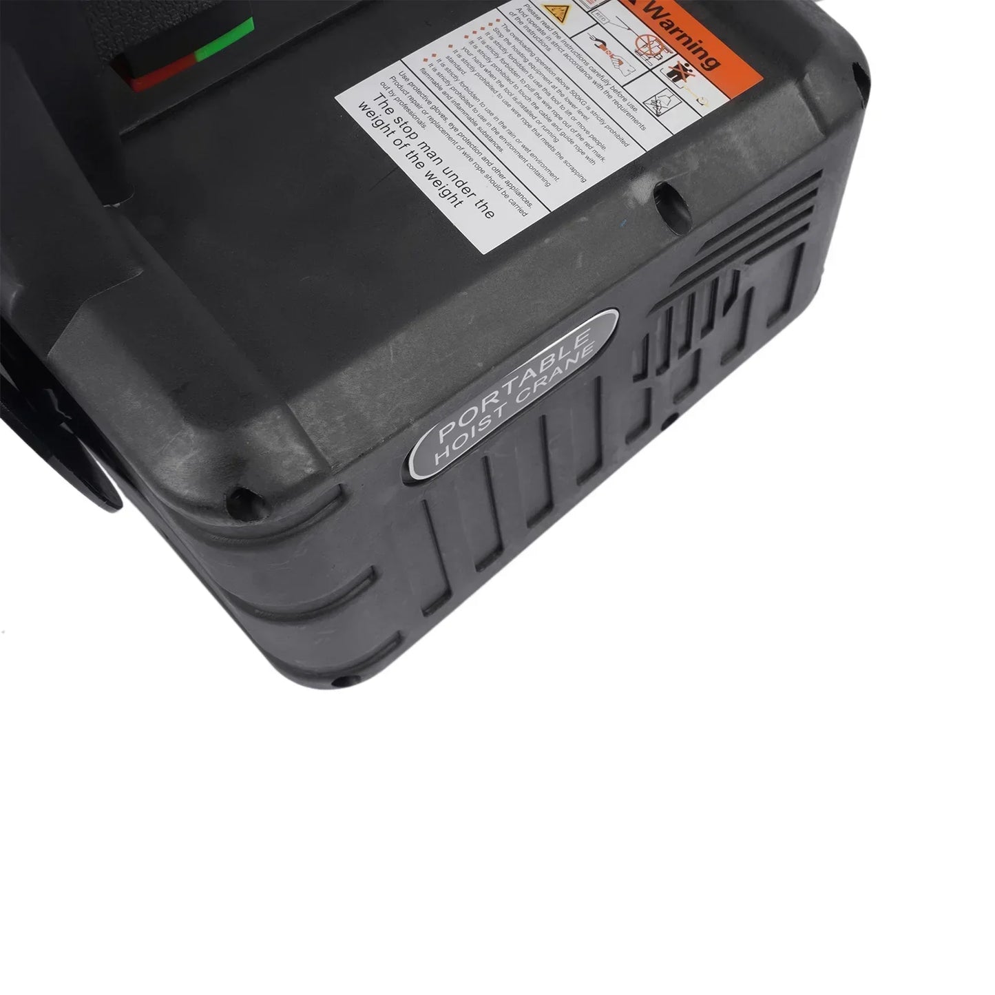 Czarna plastikowa wciągarka elektryczna 3 w 1 1500w z teksturowanym uchwytem i zdalnym pilotem z etykietą ostrzegawczą
