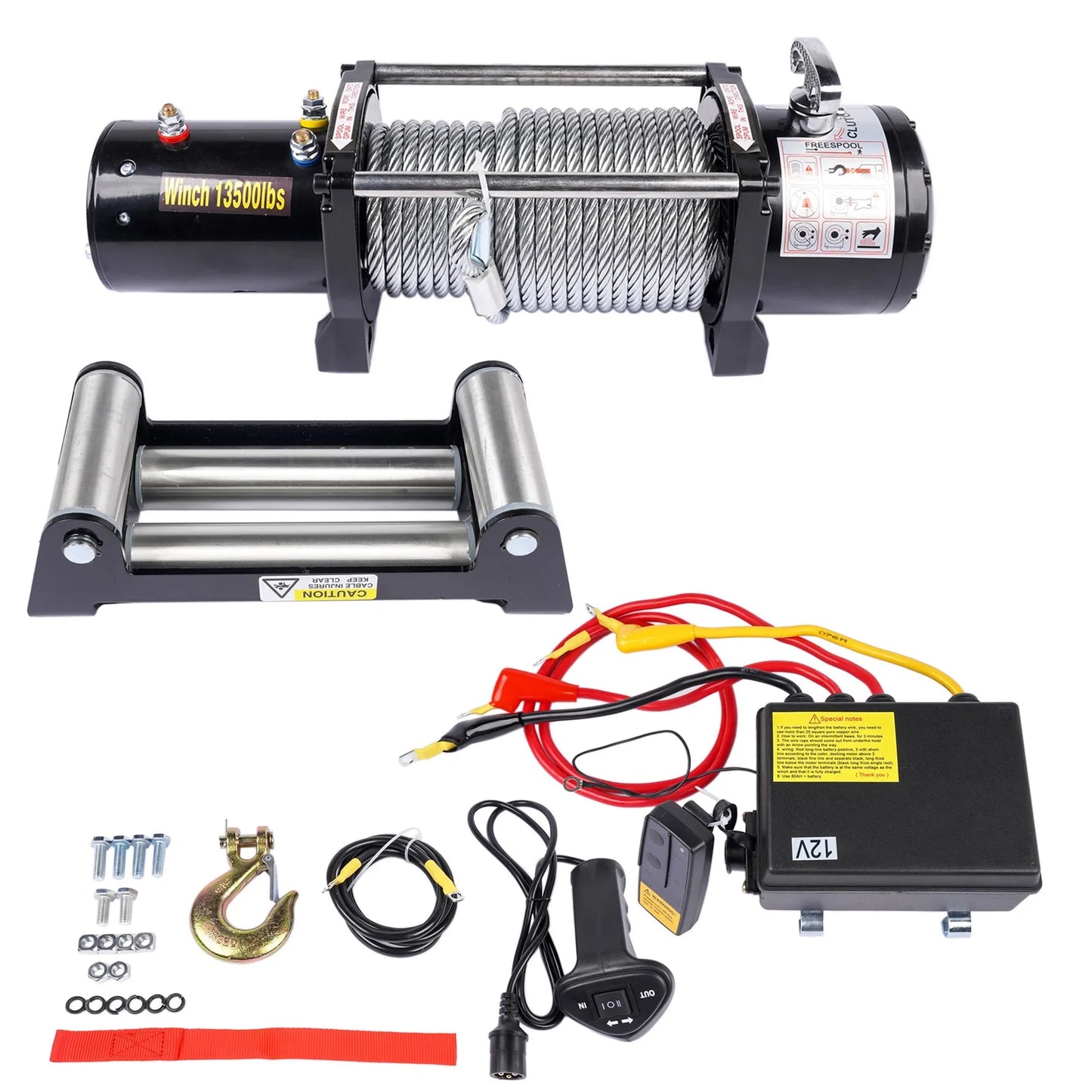 Czarna elektryczna wyciągarka 12v dc 13500 lbs z planetarną przekładnią i zdalnym sterowaniem do odzysku pojazdów
