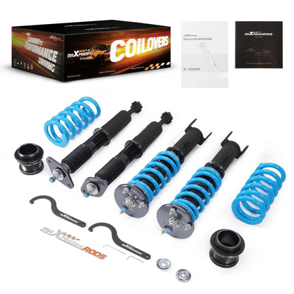 Zestaw czterech niebieskich coilover sprężyn i amortyzatorów max racing rods do chrysler 300c dodge charger 11 22