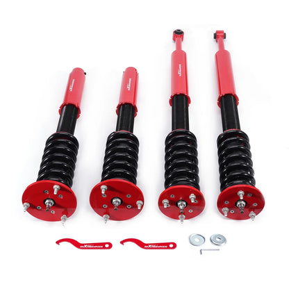Zawieszenie coilover do mercedesa s klasy w220 s430 s500 z regulacją wysokości czerwono-czarne z srebrnym mocowaniem