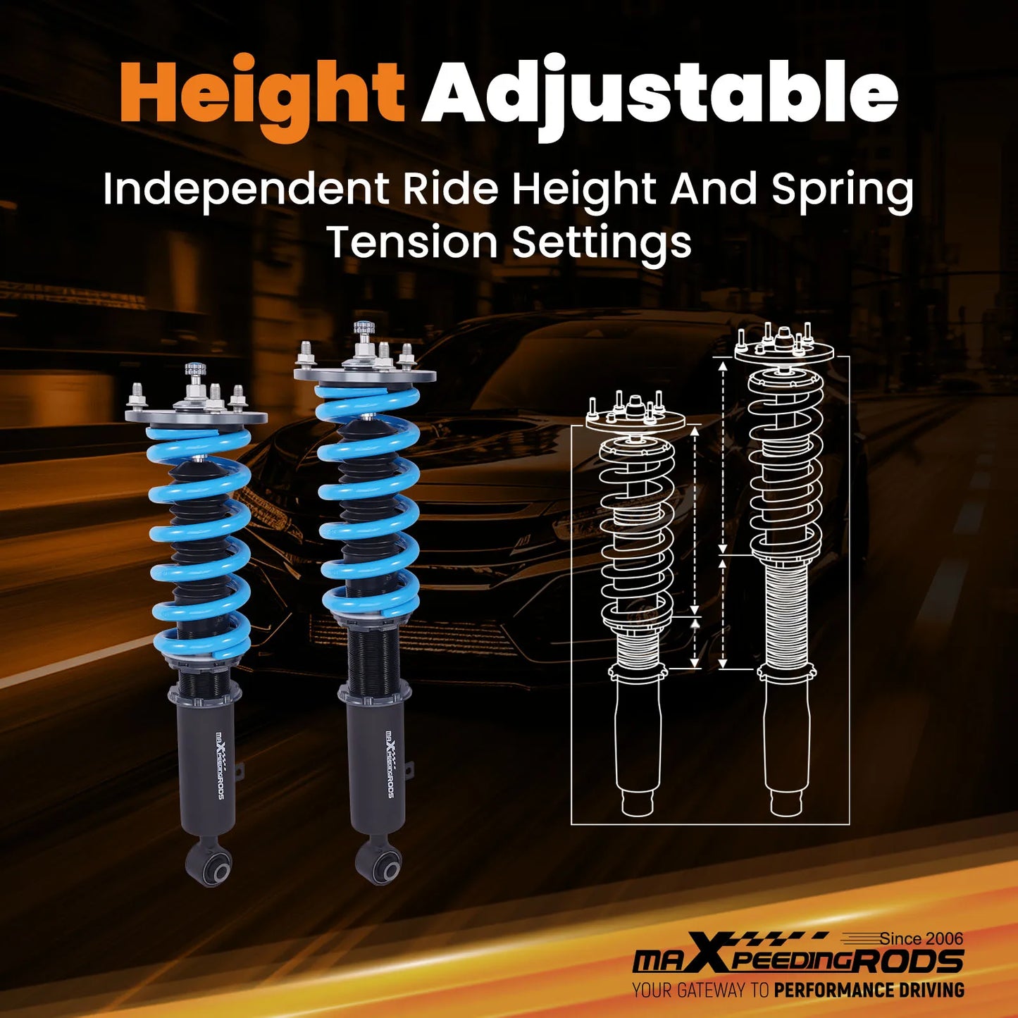 MaXpeedingrods Kit de suspension d'abaissement T6 Coilovers pour Toyota Supra MKII 86-93