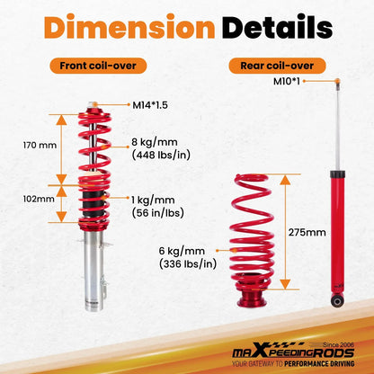 Iskunvaimentimet Coilover Jousitussarja Volkswagen Golf,Jetta,GTI MK4 98-07