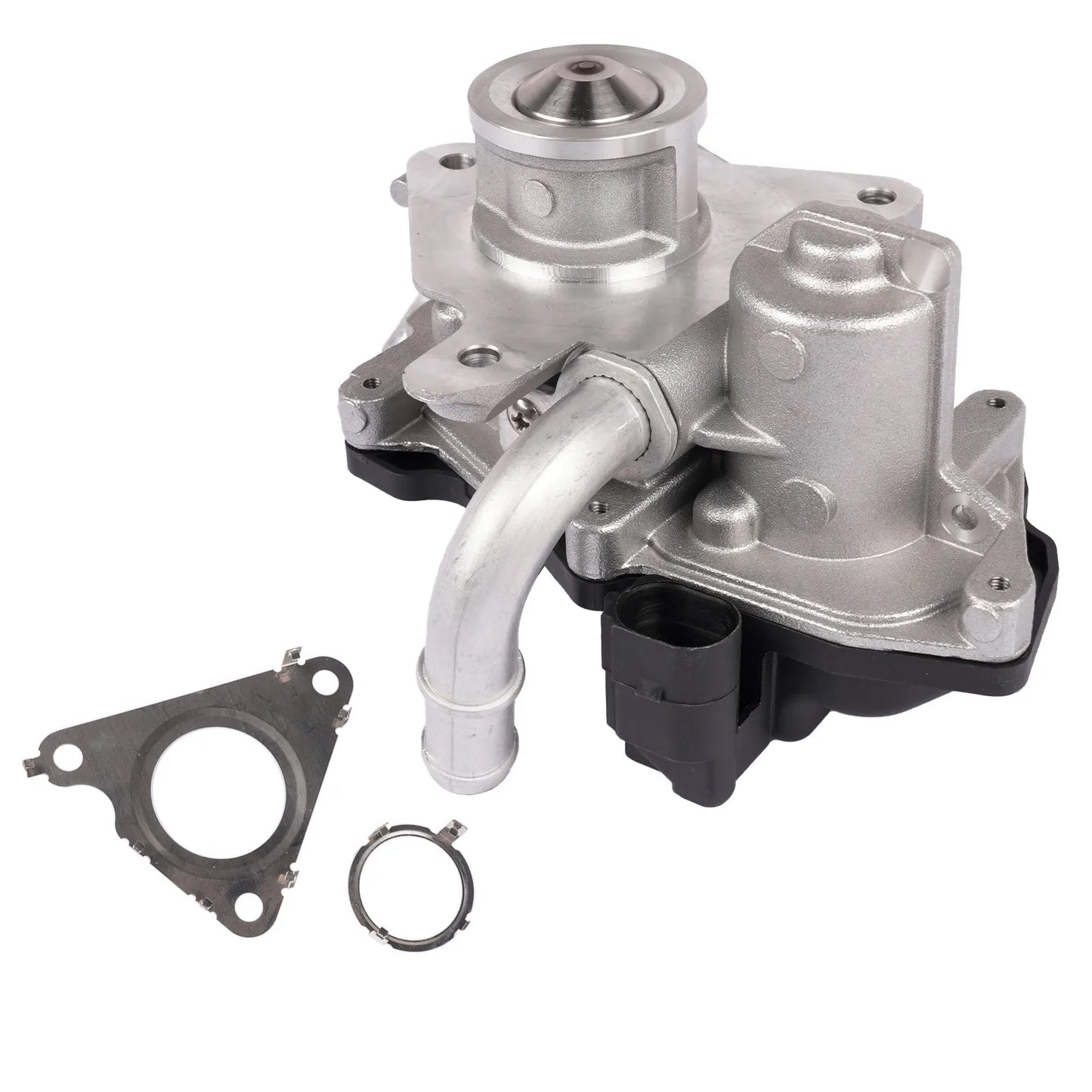 Srebrna aluminiowa pompa wody silnika z czarną obudową z tworzywa i uszczelką do zaworu egr vw 04l131501n