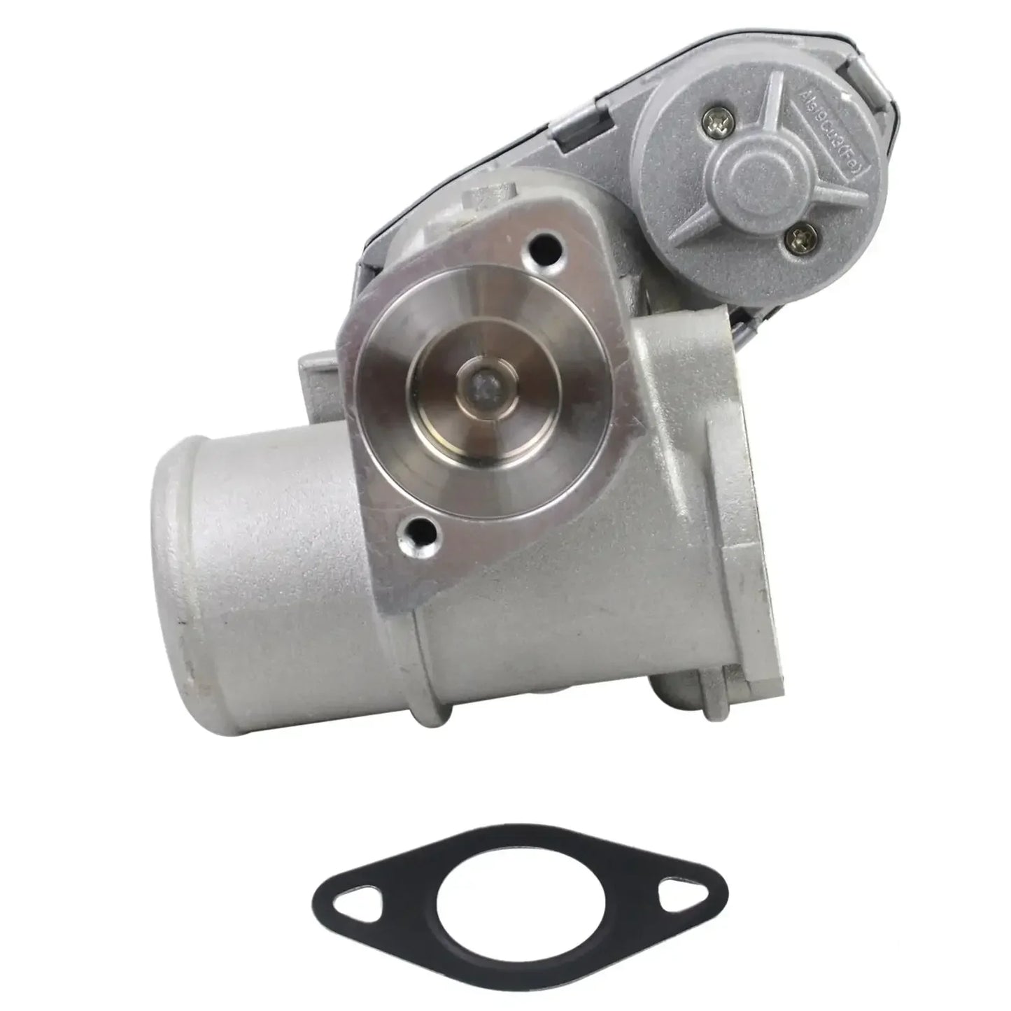 Srebrny metaliczny turboładowarka z okrągłą kołnierzem i otworami na śruby z czarną gumową uszczelką do jaguar x-type i ford mondeo mk iii