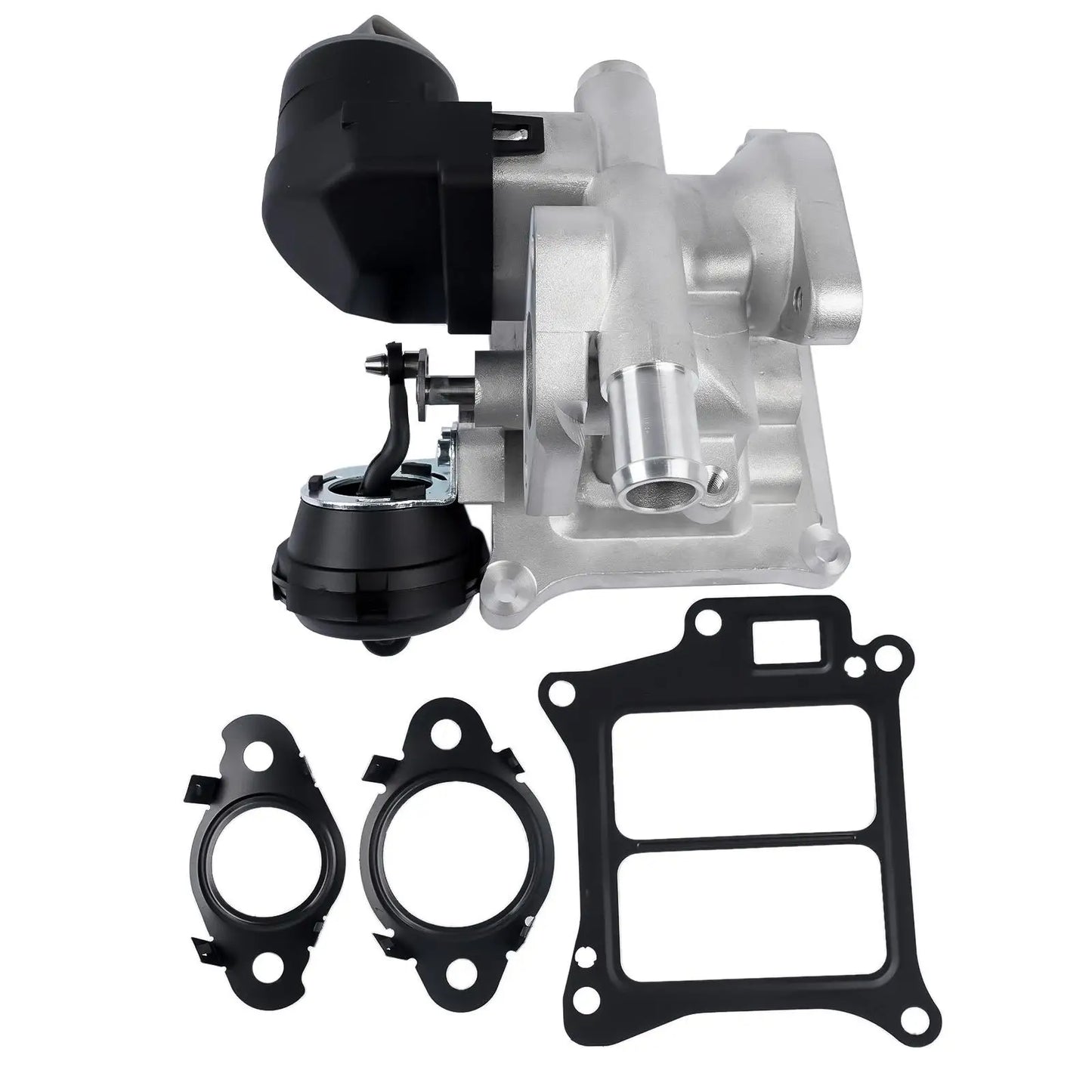 Metaliczny srebrny turboładowacz z czarnymi plastikowymi elementami i uszczelkami do volvo s60 zawór egr gas recirculation valve