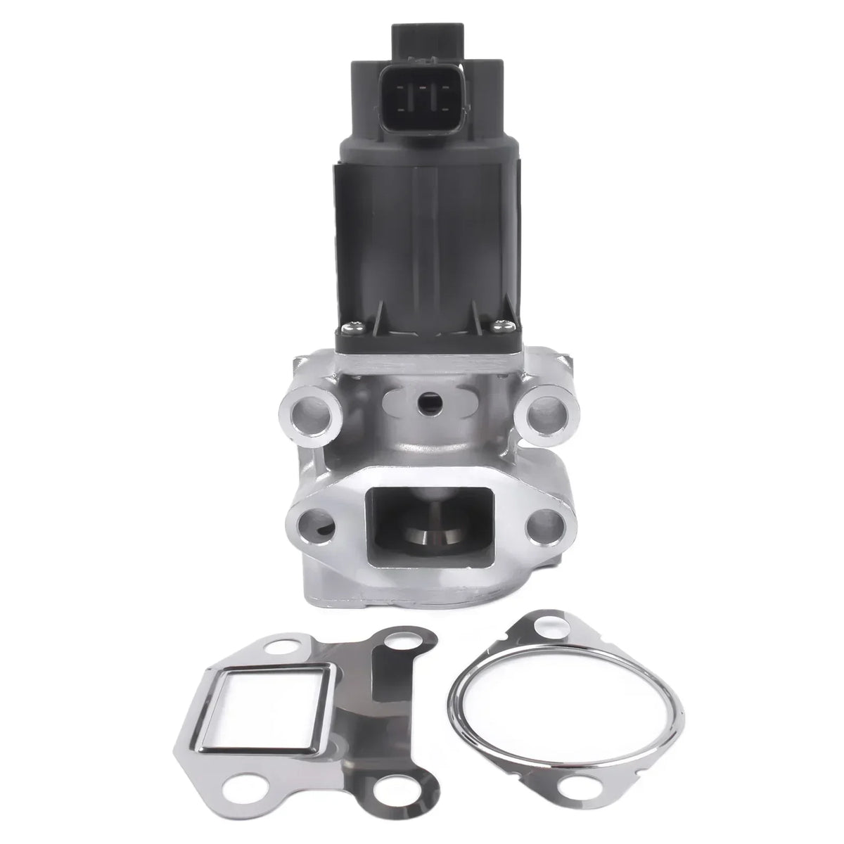 Srebrny metaliczny zawór egr z czarną plastikową obudową złączki elektrycznej do mitsubishi l200 triton 2.5 did 2006+