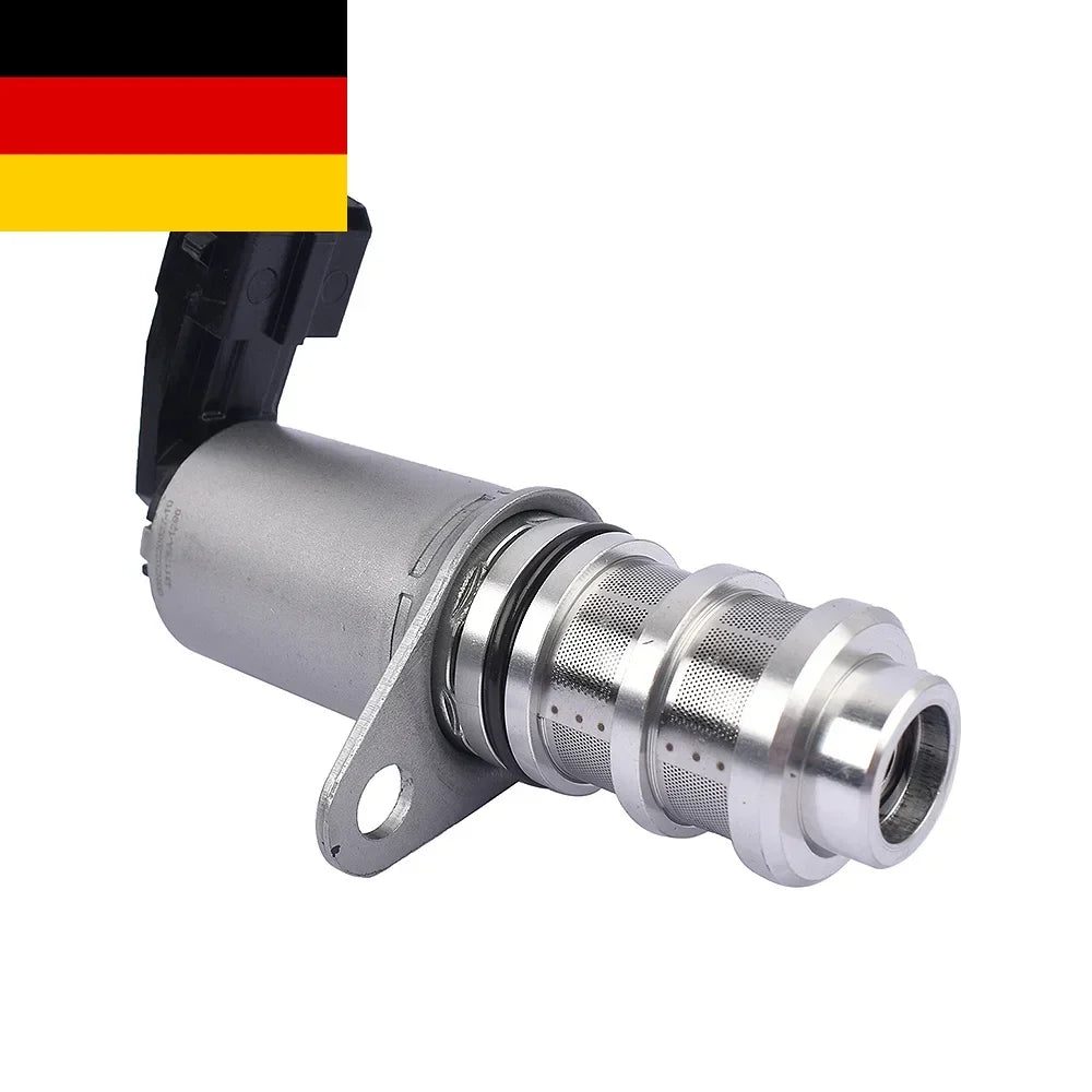 Srebrny metaliczny zawór hydrauliczny do rozrządu bmw n43 s55 z czarnym plastikowym konektorem i gwintem