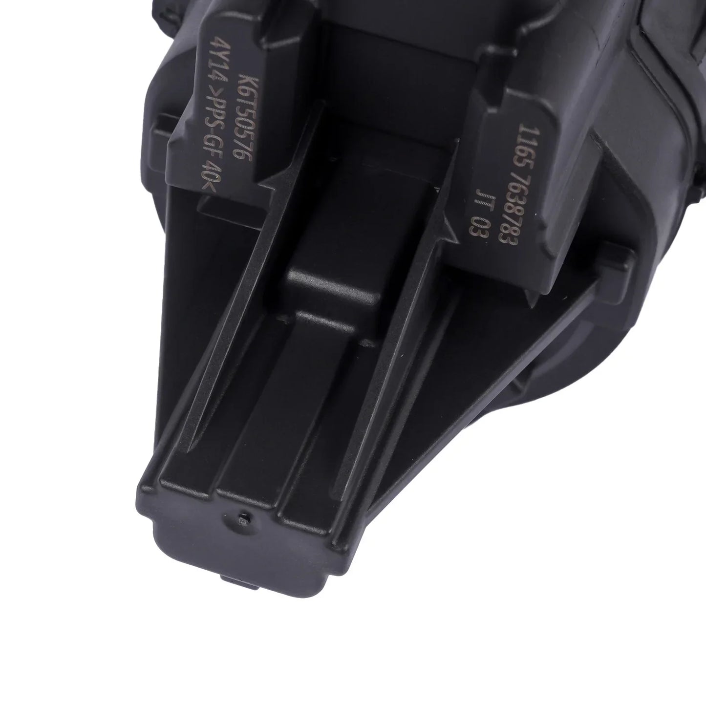 Czarny plastikowy zawór wastegate turbo k6t50878 z rowkami i oznaczeniami do bmw seria 1 f20 f21