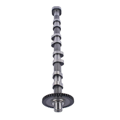 Gray metallic camshaft with evenly spaced lobes and toothed gear for passat jetta gti 06h109022bb