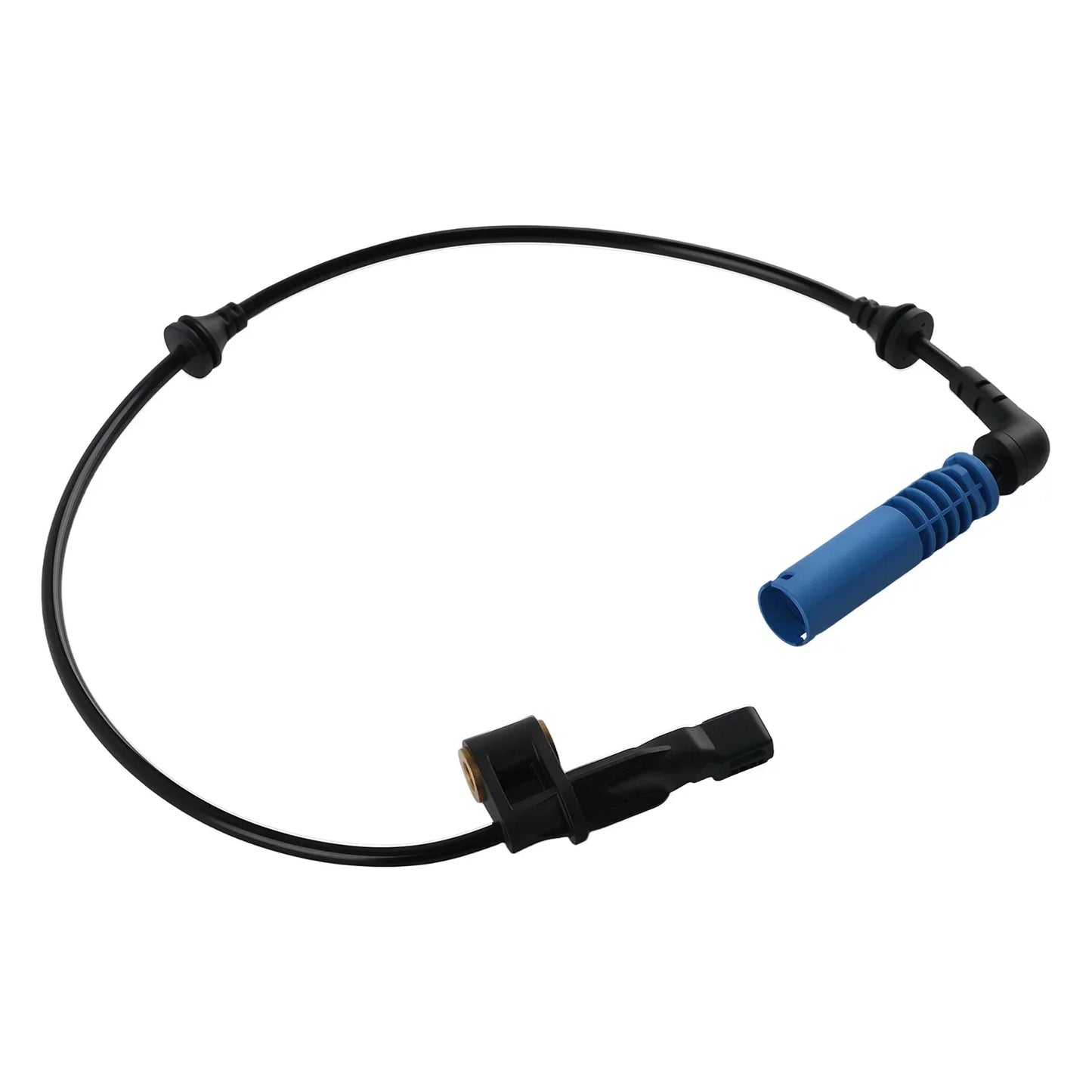 Czarny gumowany kabel czujników abs prędkości koła z niebieskim ryflowanym konektorem do bmw 2002-2004