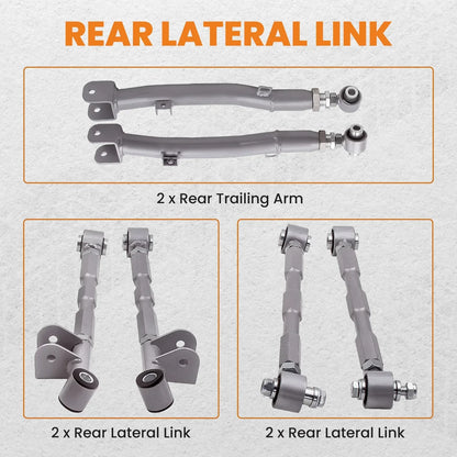 6-delad justerbar lateral släparmslänksats för Subaru Impreza WRX bakfjädring Justerbar för STi GDA 02-07 Bakre komplett set Nytt