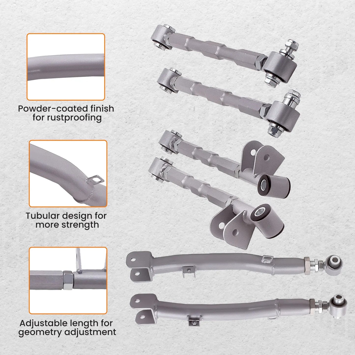 6-delad justerbar lateral släparmslänksats för Subaru Impreza WRX bakfjädring Justerbar för STi GDA 02-07 Bakre komplett set Nytt