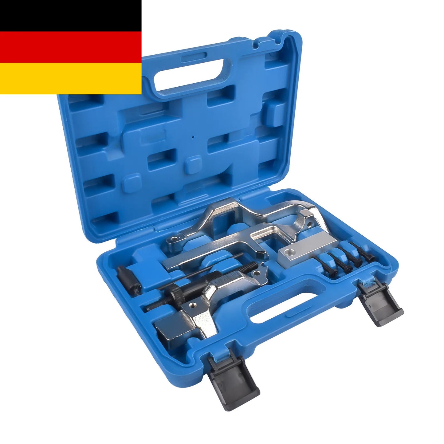 Niebieskie plastikowe etui z metalowymi narzędziami do ustawiania rozrządu bmw n12 n14 mini cooper