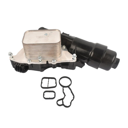 Black and silver diesel bmw oil filter assembly with rectangular metal housing and gaskets for f45 f46 diesel mini