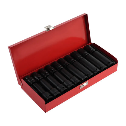 20 Pieces 1/2-Inch Drive Deep Impact Socket Set Axle Hub Nut 6-Point Metric SAE