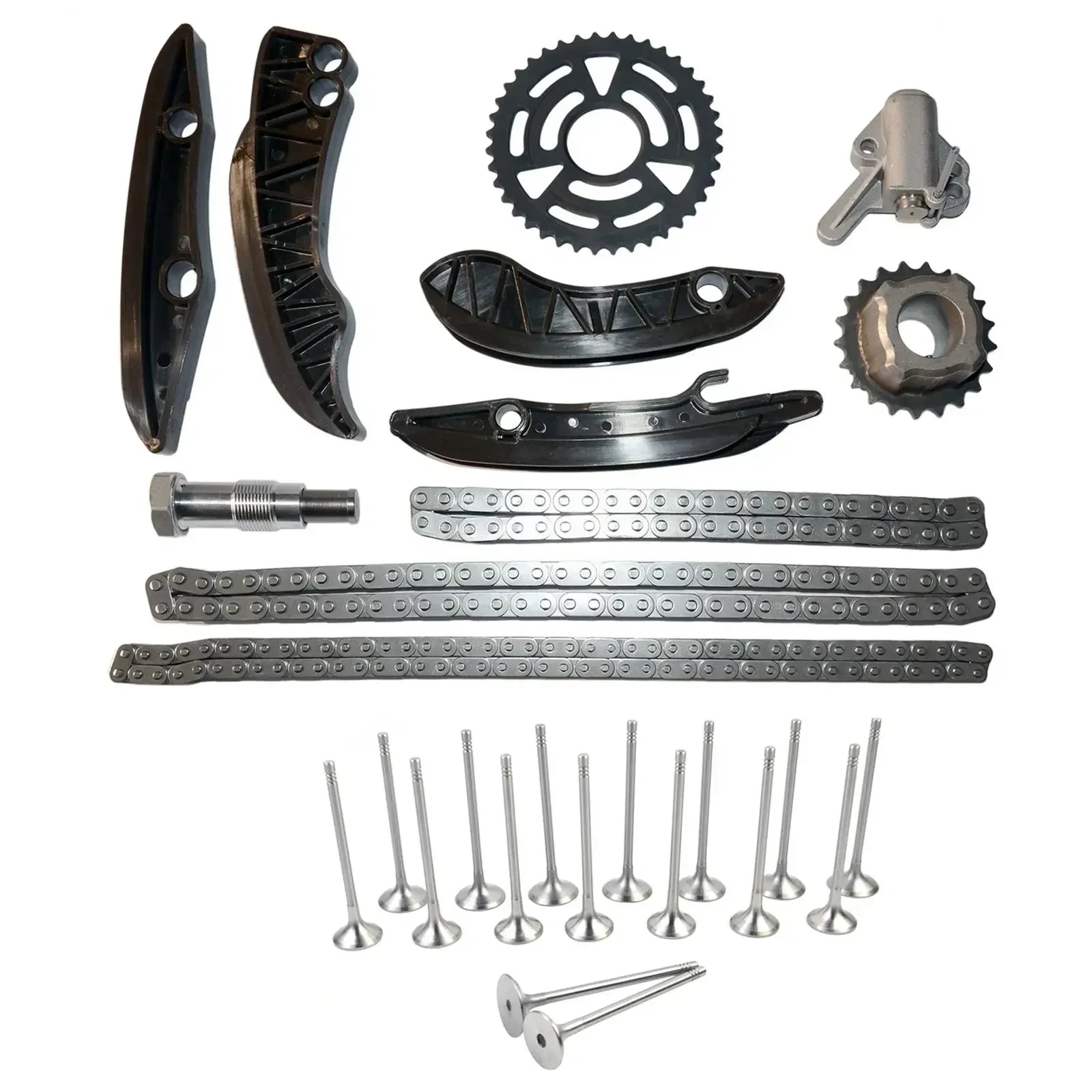 Czarno-srebrny metaliczny zestaw łańcucha rozrządu z trybami i dźwigniami do bmw n47d20a n47d16a