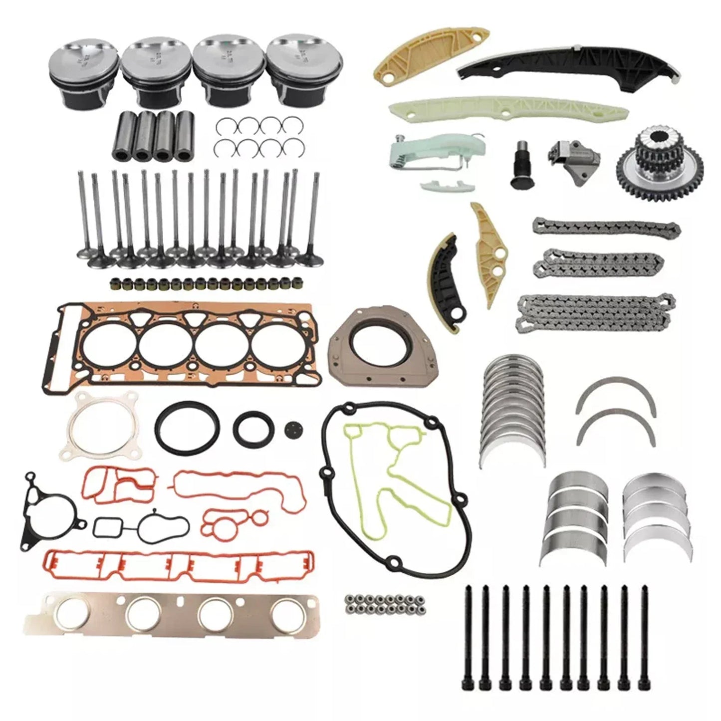 Complete engine overhaul kit with metallic pistons, chrome valve springs, and gaskets for audi vw caeb cdnb cdnc engines
