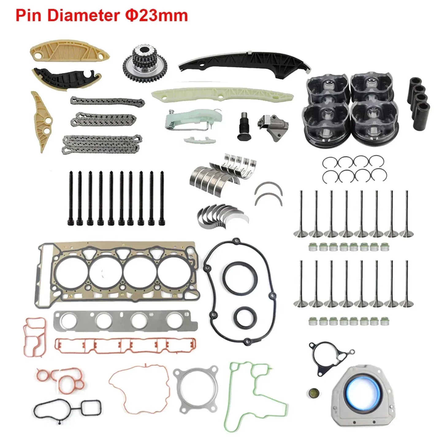 Ap01 timing chain kit with pistons 23mm kit for audi vw jetta caeb cdnb cdnc includes metallic pistons gaskets and valve covers