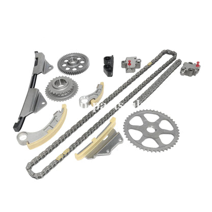 Szary metaliczny zestaw rozrządu z łańcuchem, zębatkami i beżowymi gumowymi napinaczami do accord vii tourer