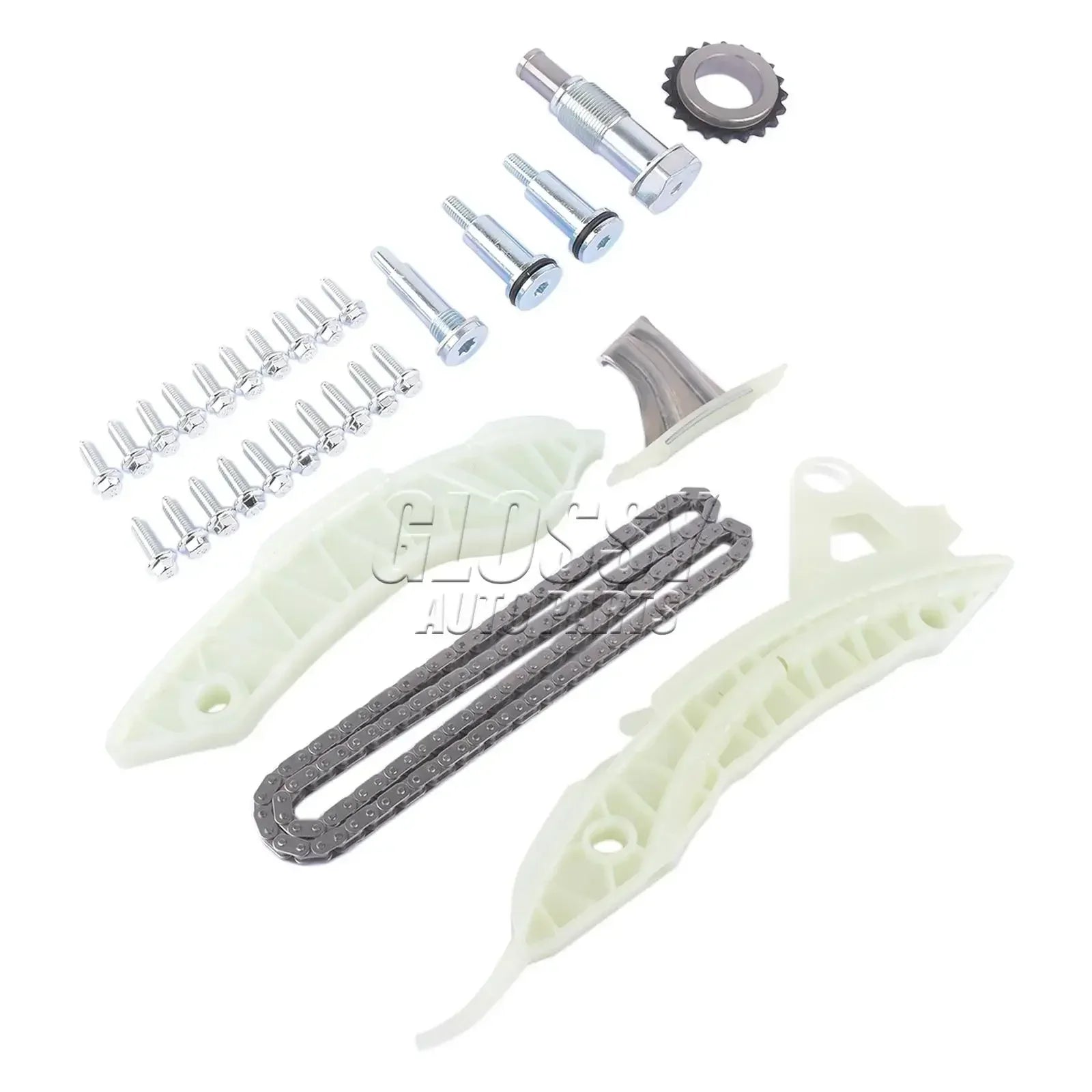 Metaliczny szary zestaw łańcucha rozrządu z napinaczem i prowadnicą do mini cooper r55 r56 r57 bmw f20 f21 f30