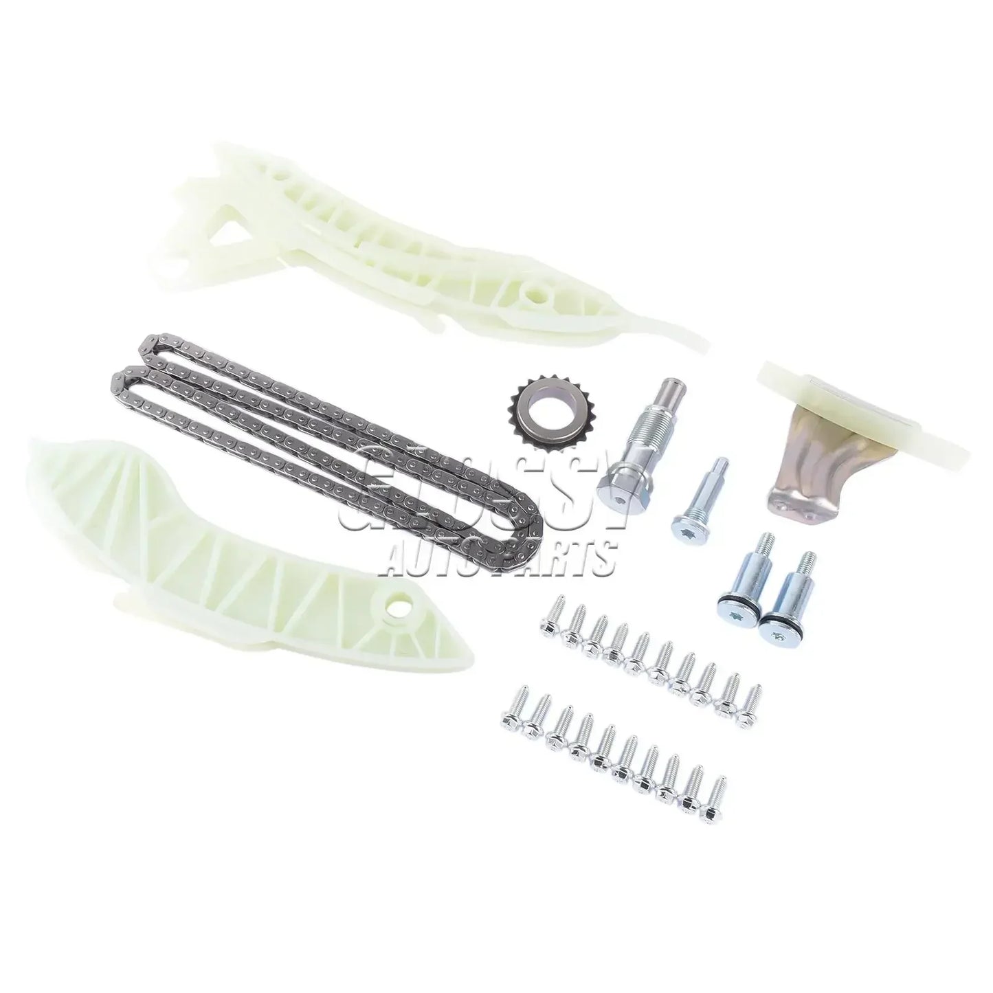 Metaliczny zestaw łańcucha rozrządu z plastikowymi napinaczami i elementami do mini cooper r55 r56 r57 bmw f20 f21 f30