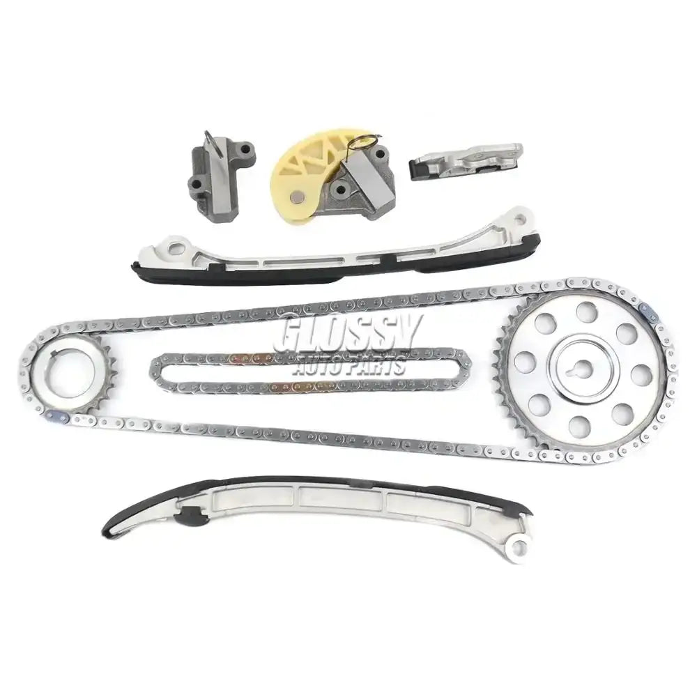 Srebrny metaliczny zestaw łańcucha i zębatki z czarnymi gumowymi prowadnicami do diesel skyactiv-d timing repair kit