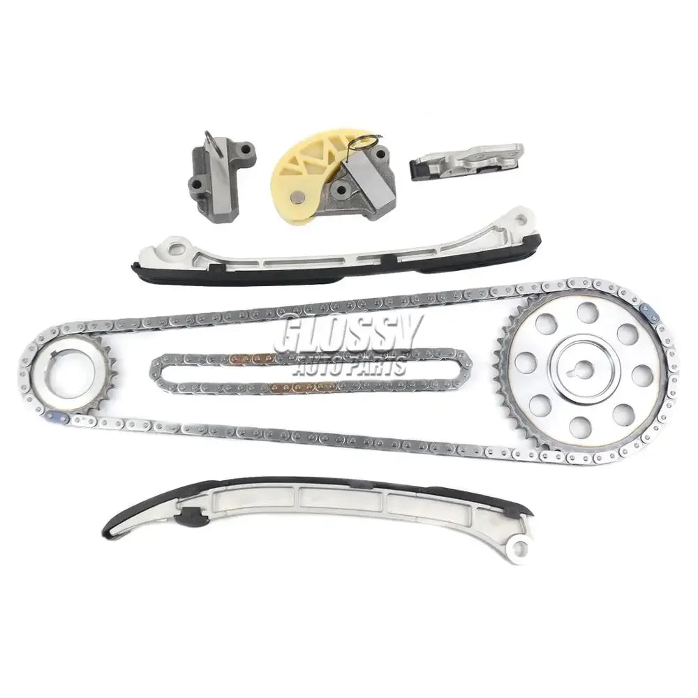 Srebrny metaliczny zestaw łańcucha i zębatki z czarnymi gumowymi prowadnicami do diesel skyactiv-d timing repair kit
