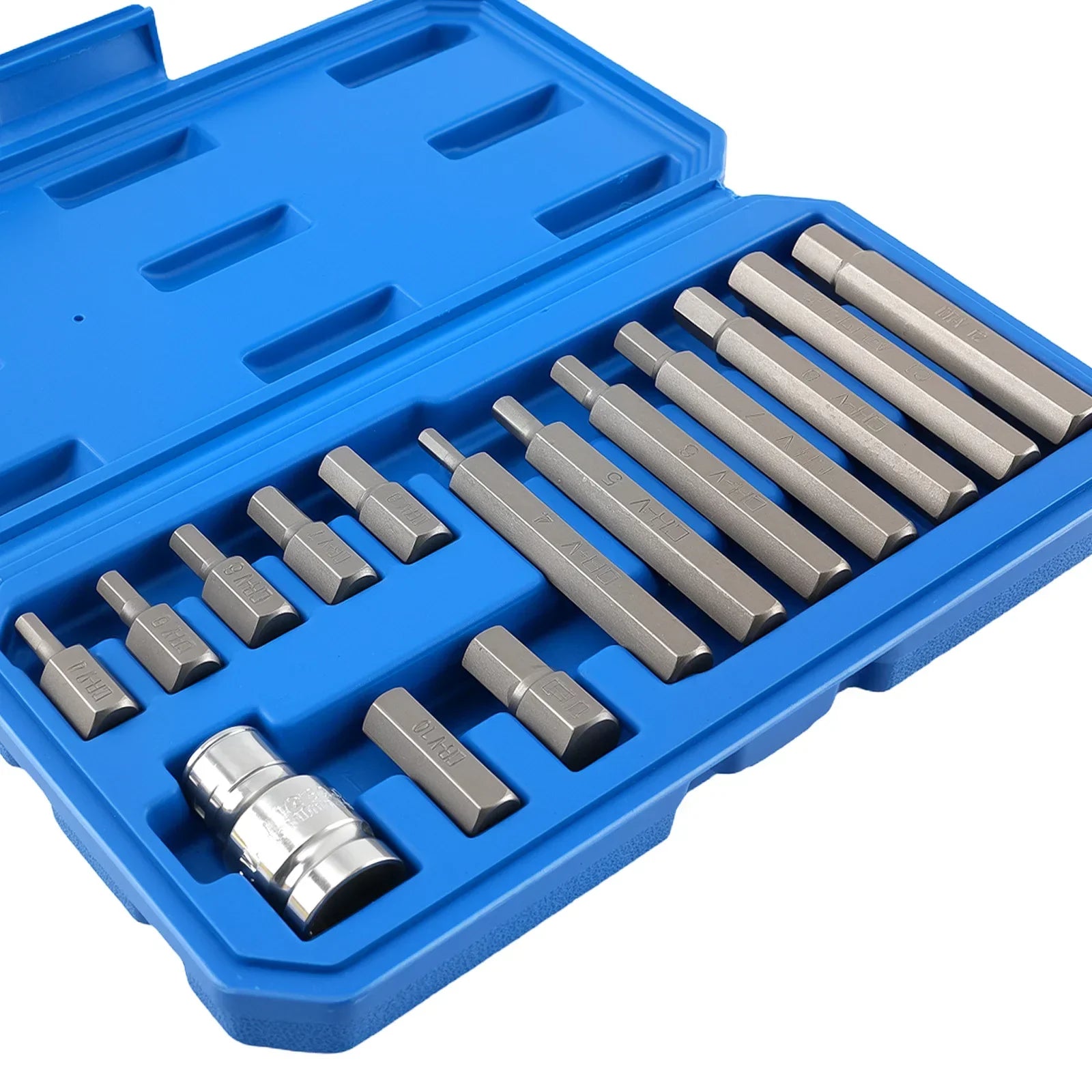 Niebieski plastikowy zestaw nasadek hex 15 sztuk 4-12 mm nasadek hex wykonanych z crv trwałych metali