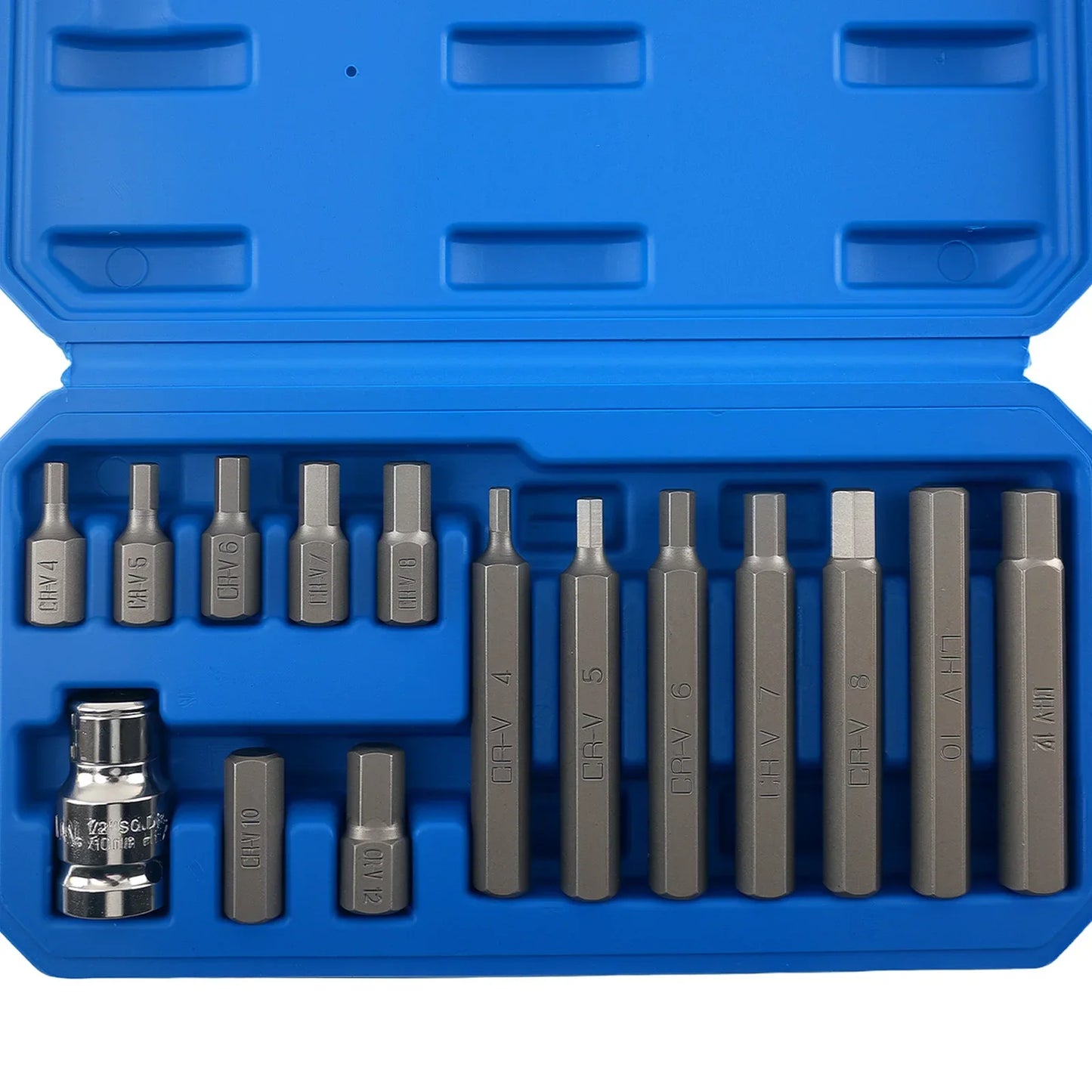 Niebieski plastikowy zestaw nasadek hex 15 sztuk 4-12 mm nasadek hex wykonanych z crv trwałych metali