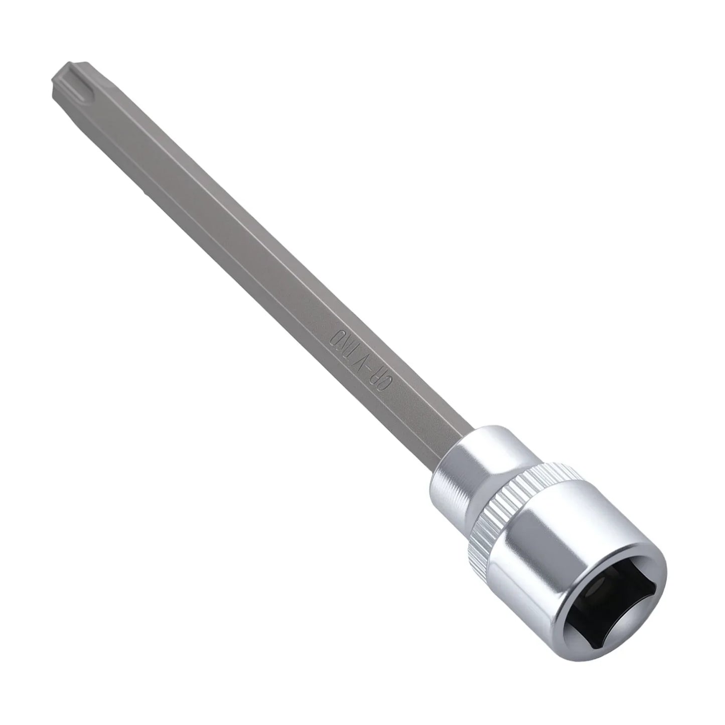 Srebrny nasadek torx 3 8 cala z teksturowanym chwytakiem i grawerowanymi znakami z zestawu bit socket set crv