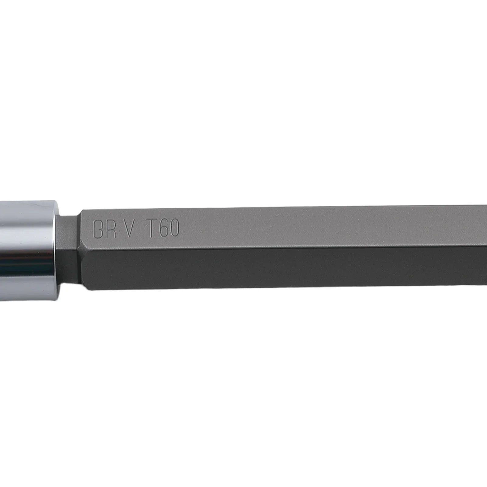 Szary nasadek torx 3/8 cala z chromowanym wykończeniem i oznaczeniem gr v t60 w zestawie bit socket set