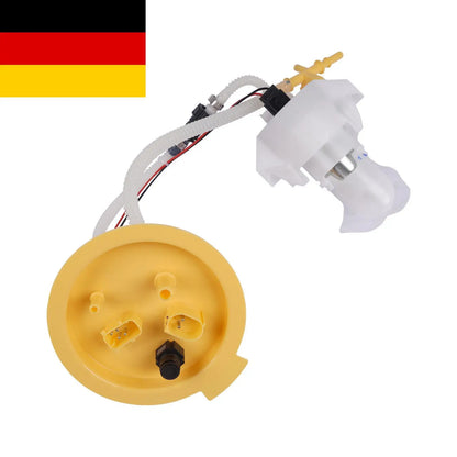 Żółty plastikowy zestaw pomp paliwa bmw 5er f12 f13 z białą rurką i czarnym okablowaniem