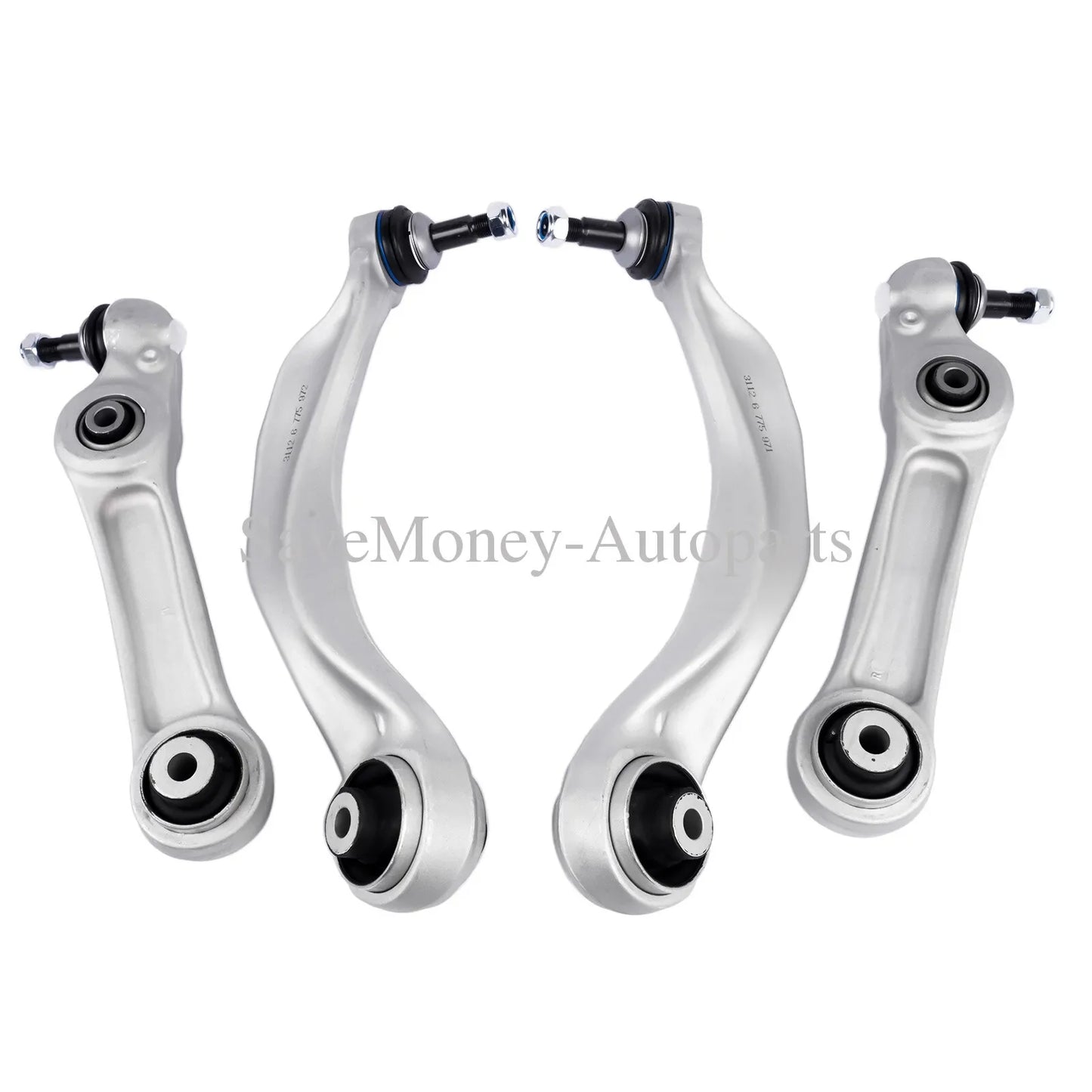Zestaw czterech srebrnych metalowych wahaczy do zawieszenia przedniego do bmw f11 f10 518d z czarnymi gumowymi tulejami