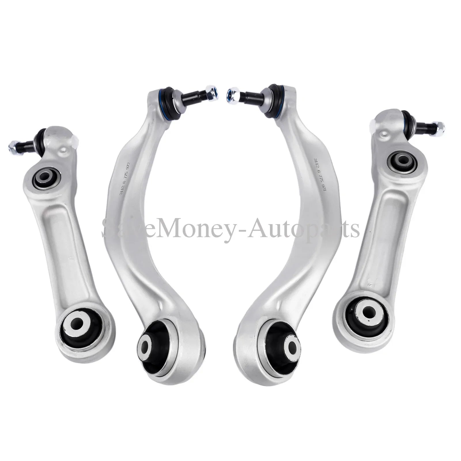 Zestaw czterech srebrnych metalowych wahaczy do zawieszenia przedniego do bmw f11 f10 518d z czarnymi gumowymi tulejami