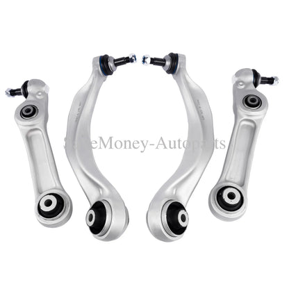 Zestaw czterech srebrnych metalowych wahaczy do zawieszenia przedniego do bmw f11 f10 518d z czarnymi gumowymi tulejami