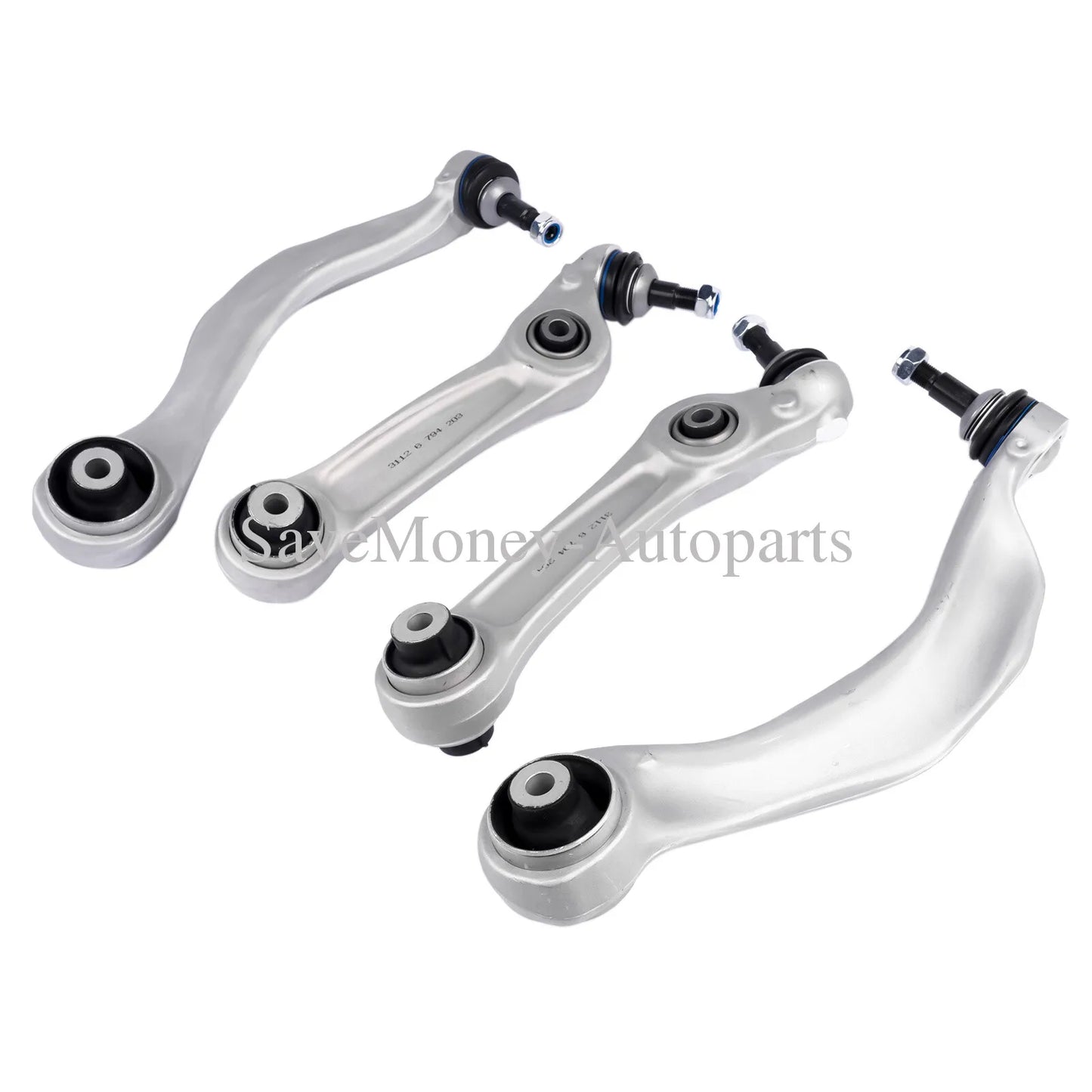Zestaw czterech metalowych wahaczy przedniego zawieszenia srebrnych z czarnymi tulejami do bmw f11 f10 518d