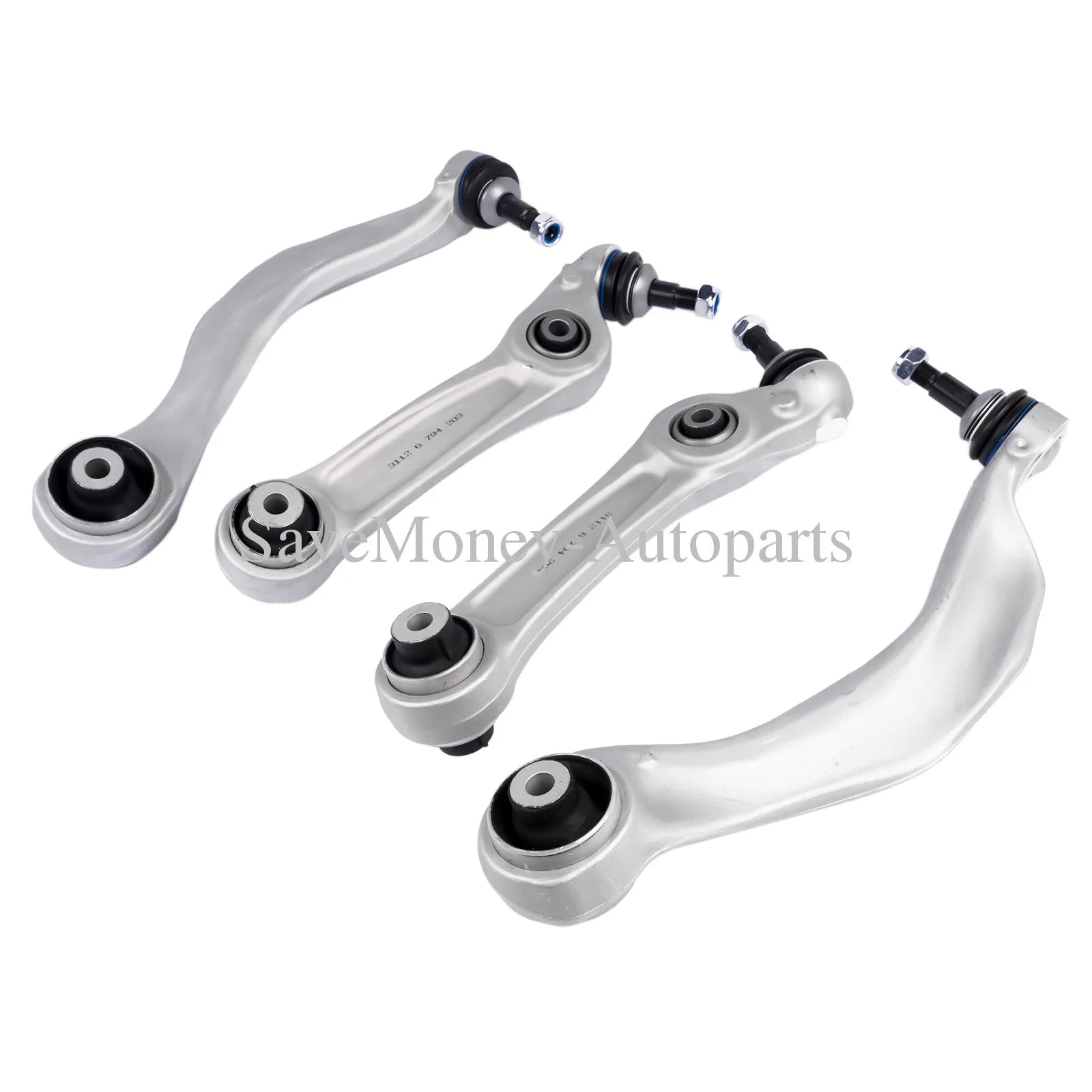 Zestaw czterech metalowych wahaczy przedniego zawieszenia srebrnych z czarnymi tulejami do bmw f11 f10 518d