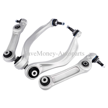 Zestaw czterech srebrnych metalowych wahaczy przedniego zawieszenia z czarnymi tulejami gumowymi do bmw f11 f10 518d