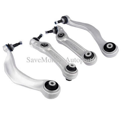Zestaw czterech srebrnych metalowych wahaczy do zawieszenia przedniego z czarnymi tulejami gumowymi do bmw f11 f10 518d