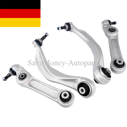 Srebrne metalowe wahacze zawieszenia przedniego do bmw f11 f10 518d z czarnymi gumowymi tulejami i śrubami