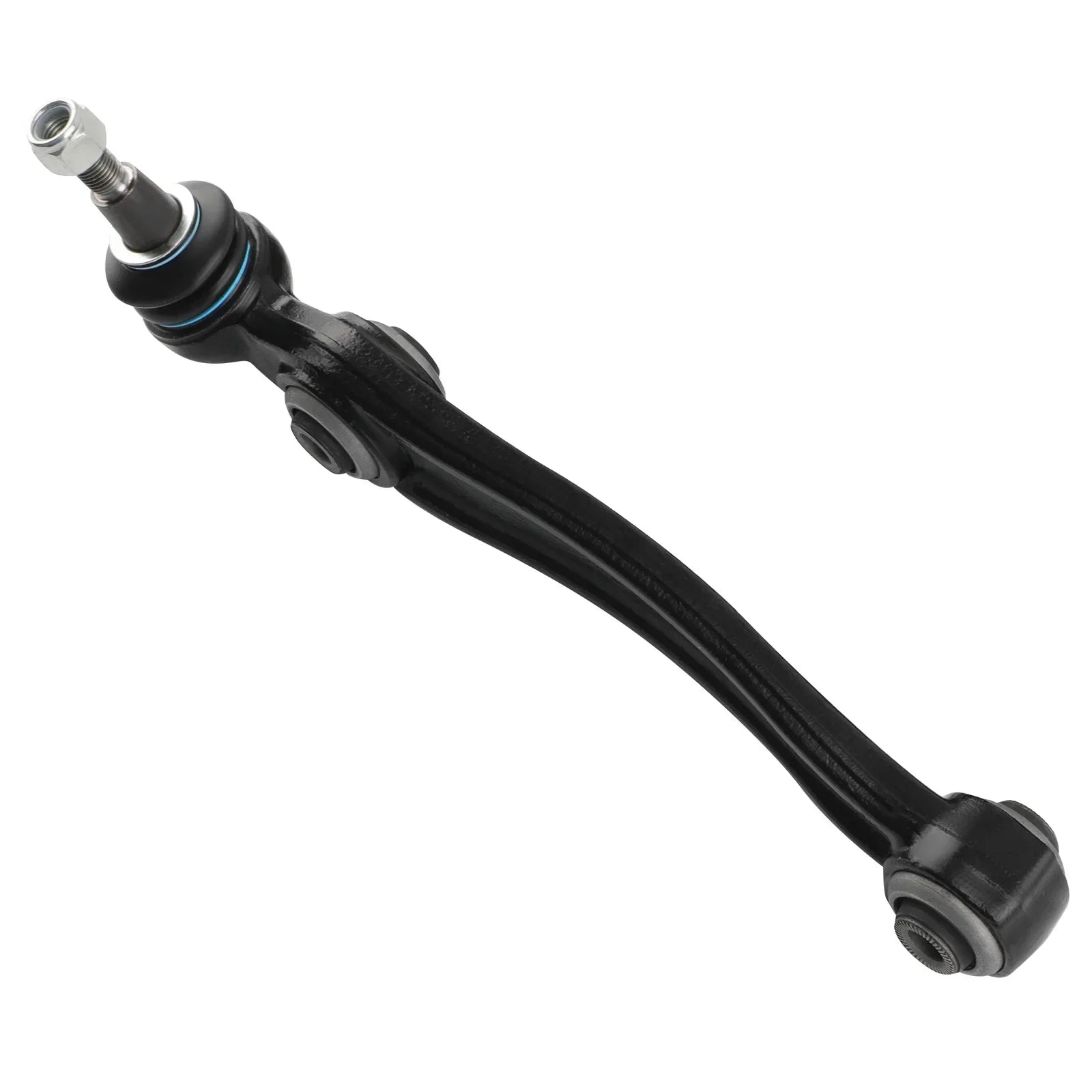 Czarny metalowy zestaw wahaczy dolnych przednich z srebrnym gwintowanym bolcem i gumowymi tulejami do bmw x5 x6 e71