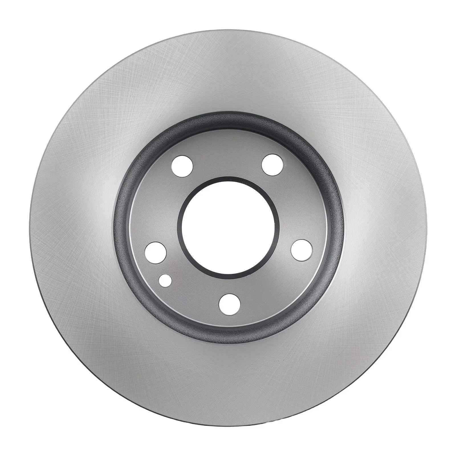 Srebrna metaliczna tarcza hamulcowa wentylowana z piaskowanym wykończeniem i pięcioma otworami na mounting bolt do klocków hamulcowych mercedes a-klasse w169