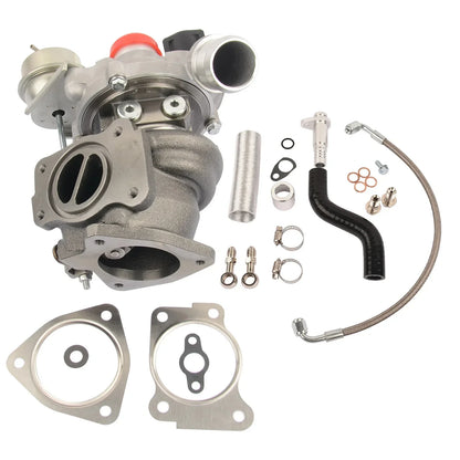 Srebrny metaliczny turboładowacz z czerwonymi i czarnymi akcentami oraz uszczelkami i przewodami do ep6dt 156hp peugeot