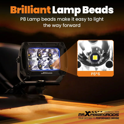 Led światło robocze flood do offroad czarne z sześcioma p8 lampami 2x3 zestaw zawiera przewód zasilający drl amber